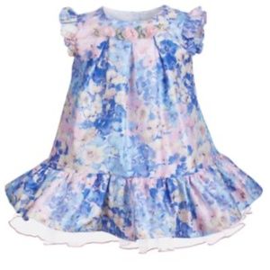 Bonnie Baby Baby Girls Watercolor-Print Floral Layered Dressy Dress Navy 12 mos.